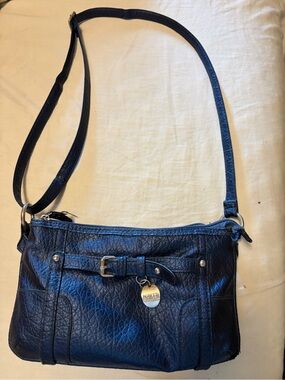 Rosetti Black Textured Faux-Leather Crossbody with Buckle Accent